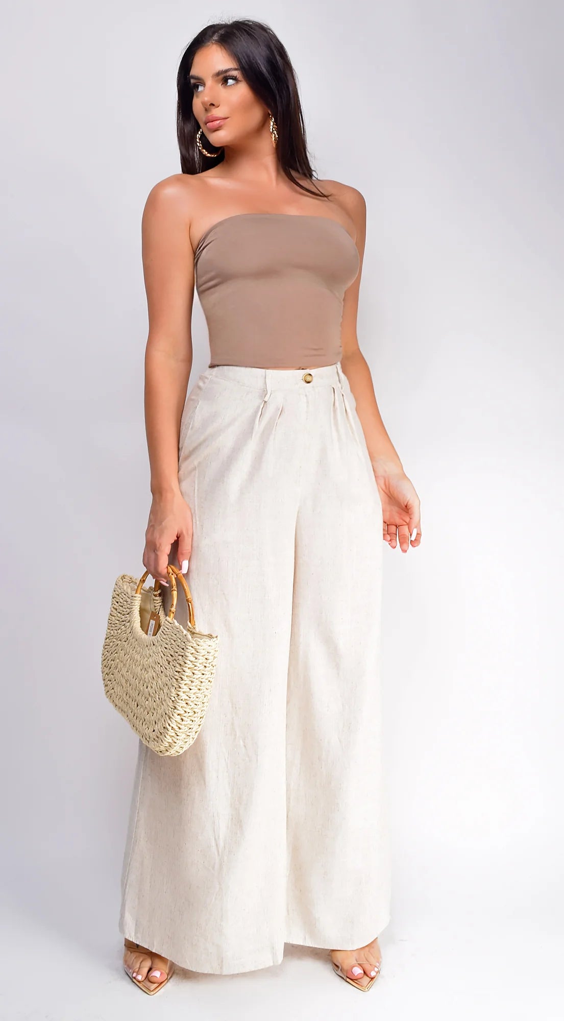 Emma High Waist Linen Pants Beige