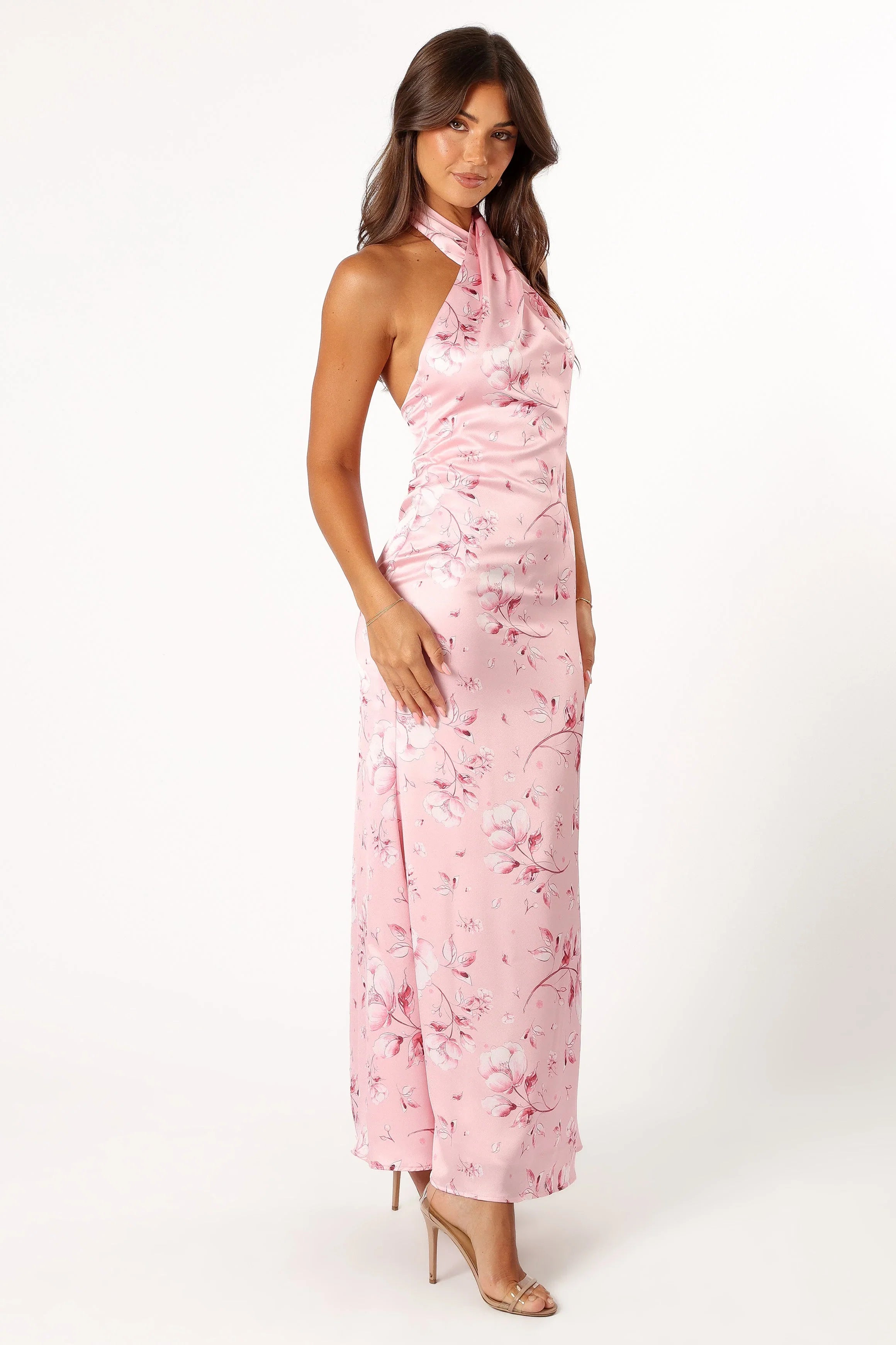 Mila Halterneck Maxi Dress Pink Floral
