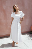 Clo Puff Sleeve Midi Dress White