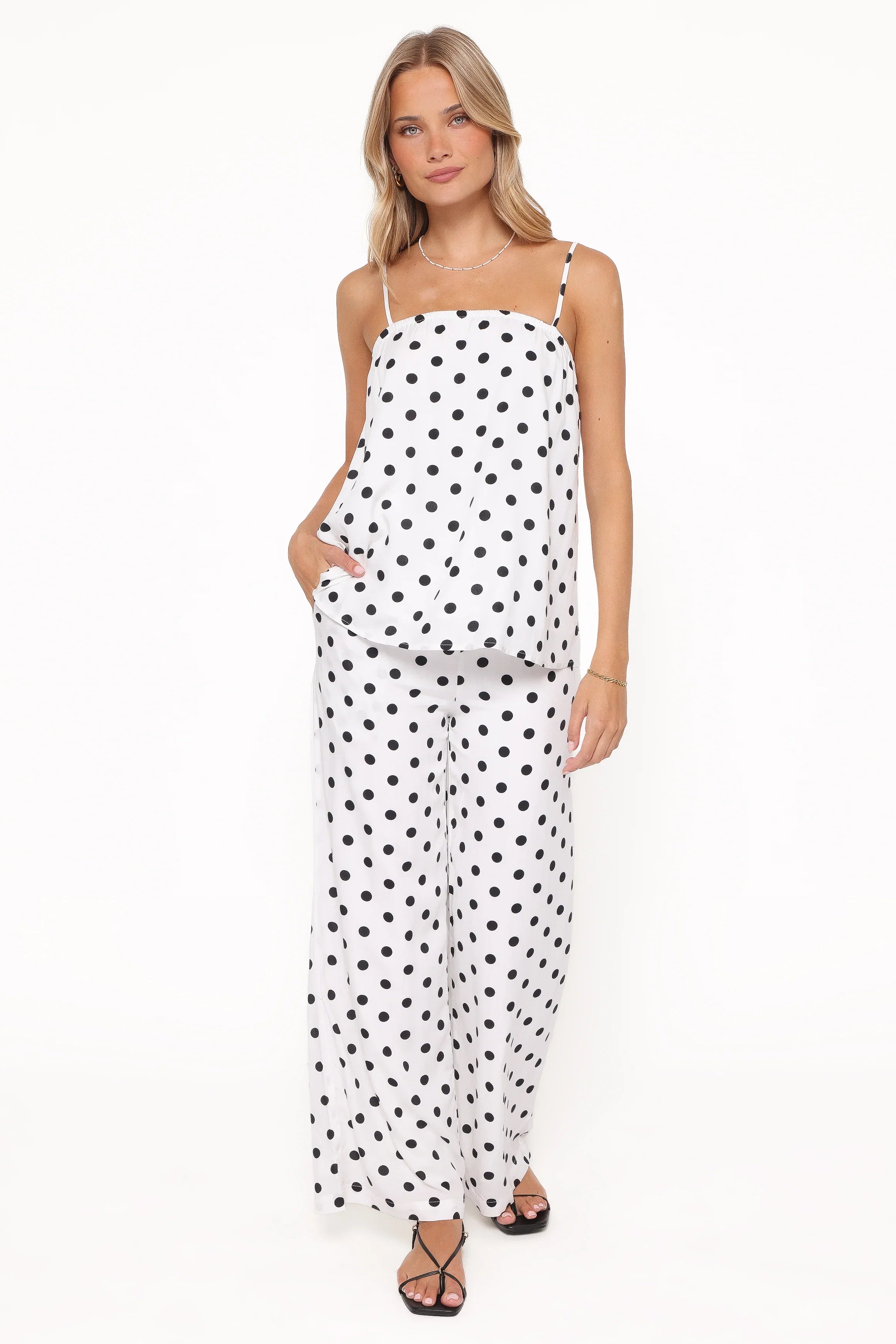 Kristy Pant Set White Black Polka Dot