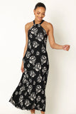 Melody Plisse Halter Maxi Dress Black Floral