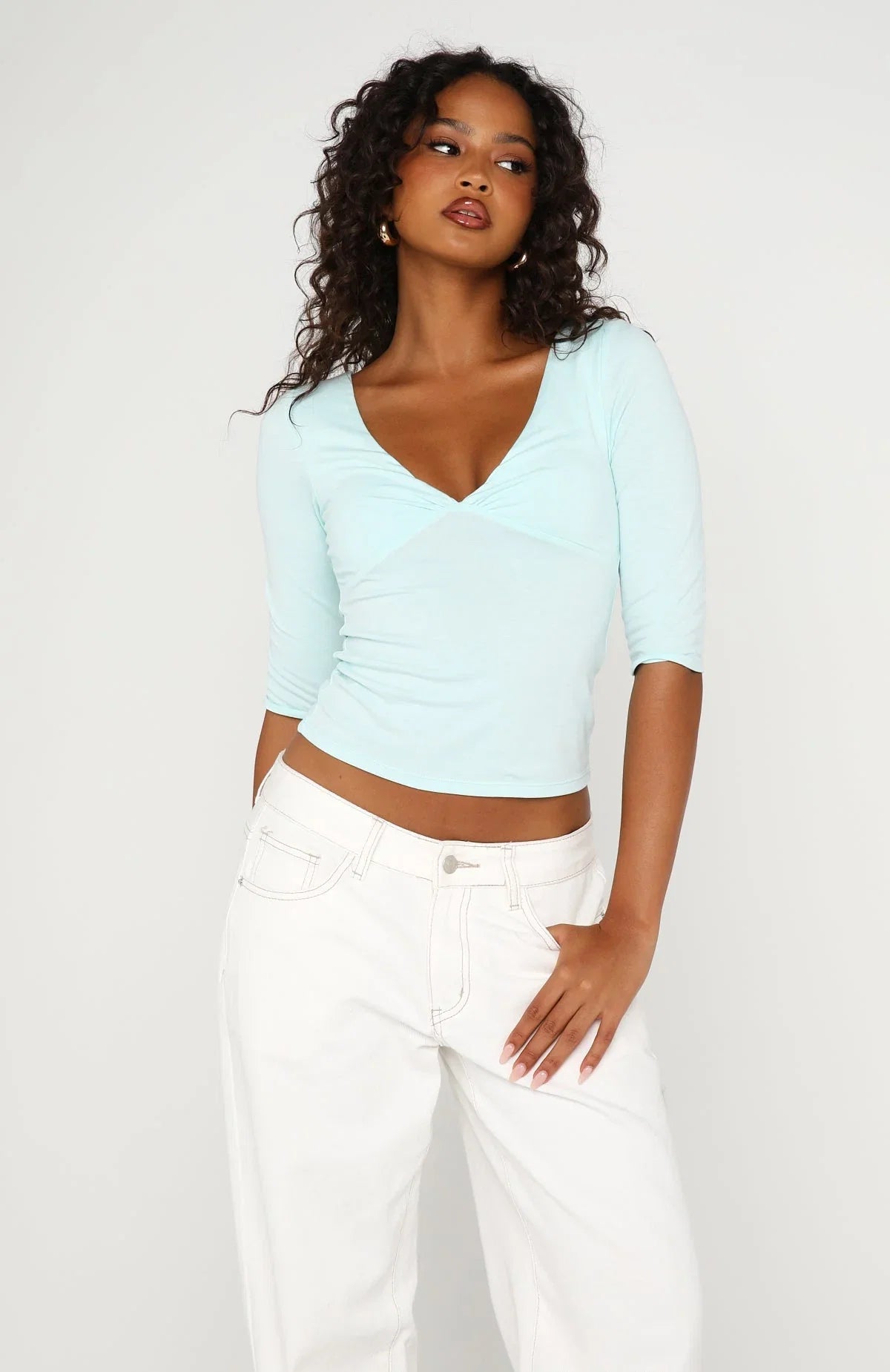Little Bit Of Everything 3 4 Sleeve V Neck Top Baby Blue