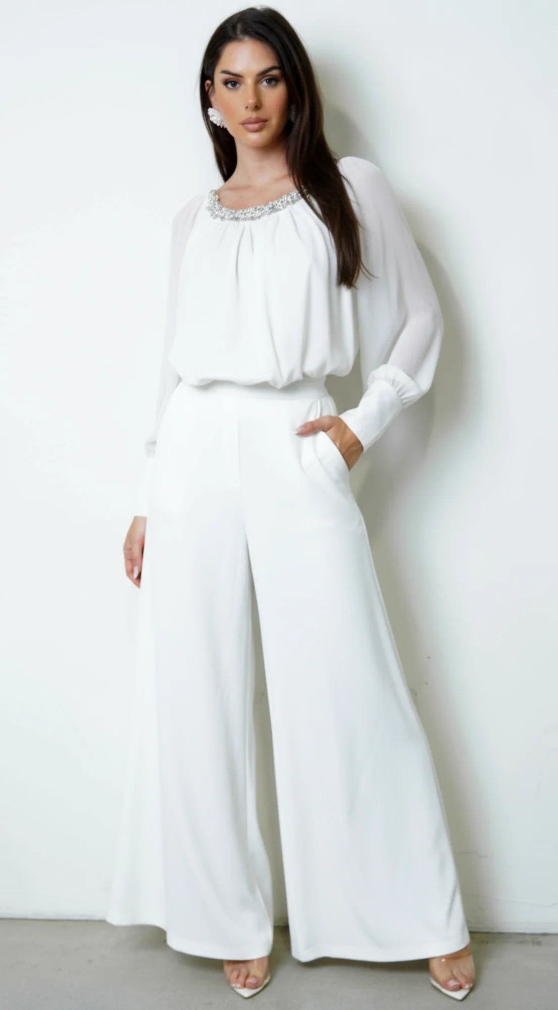 Halo Beaded Sheer Blouse White