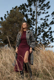 Torie Waist Tie Long Coat Grey Check