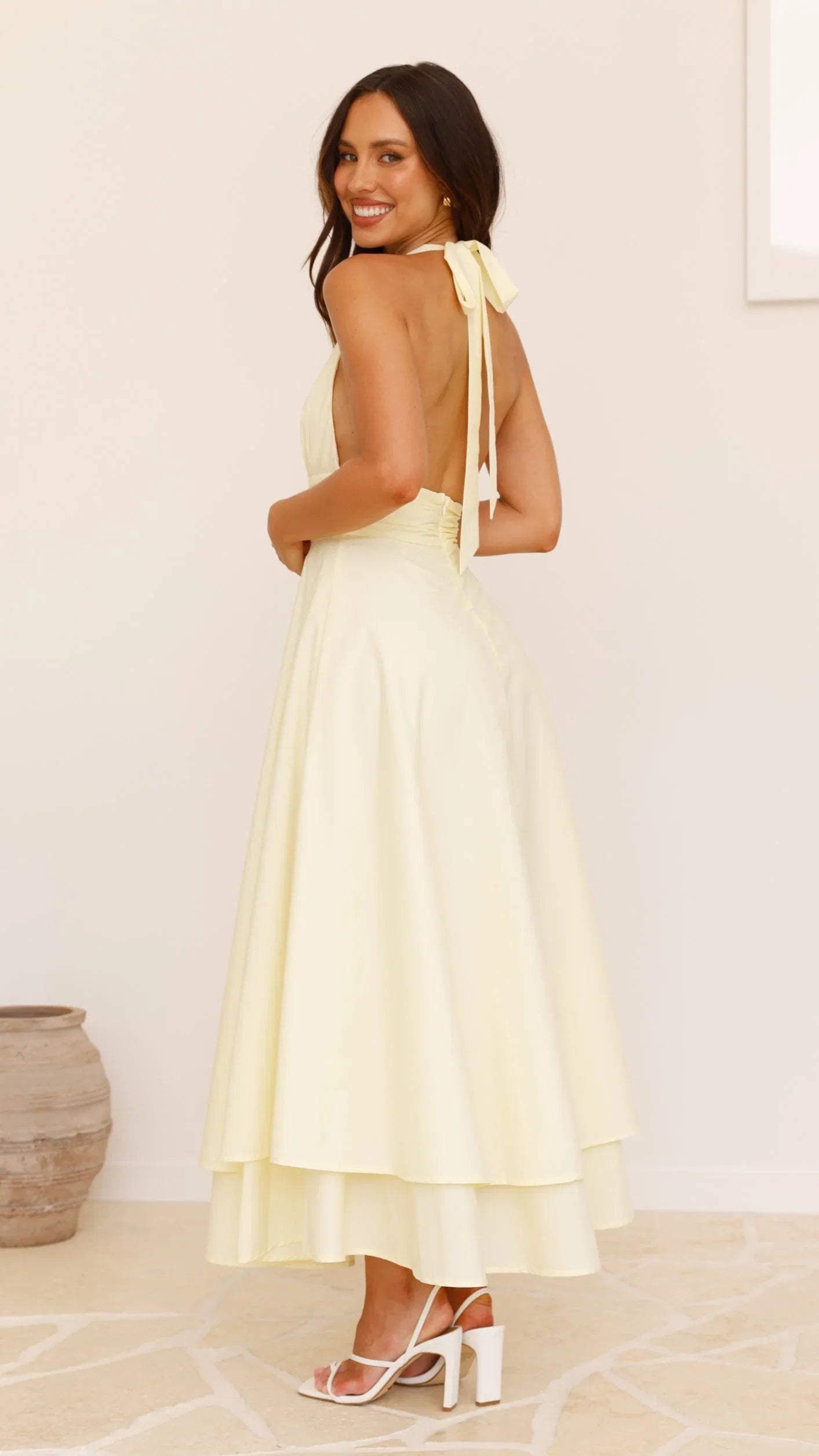 Kathy Halter Neck Maxi Dress Lemon
