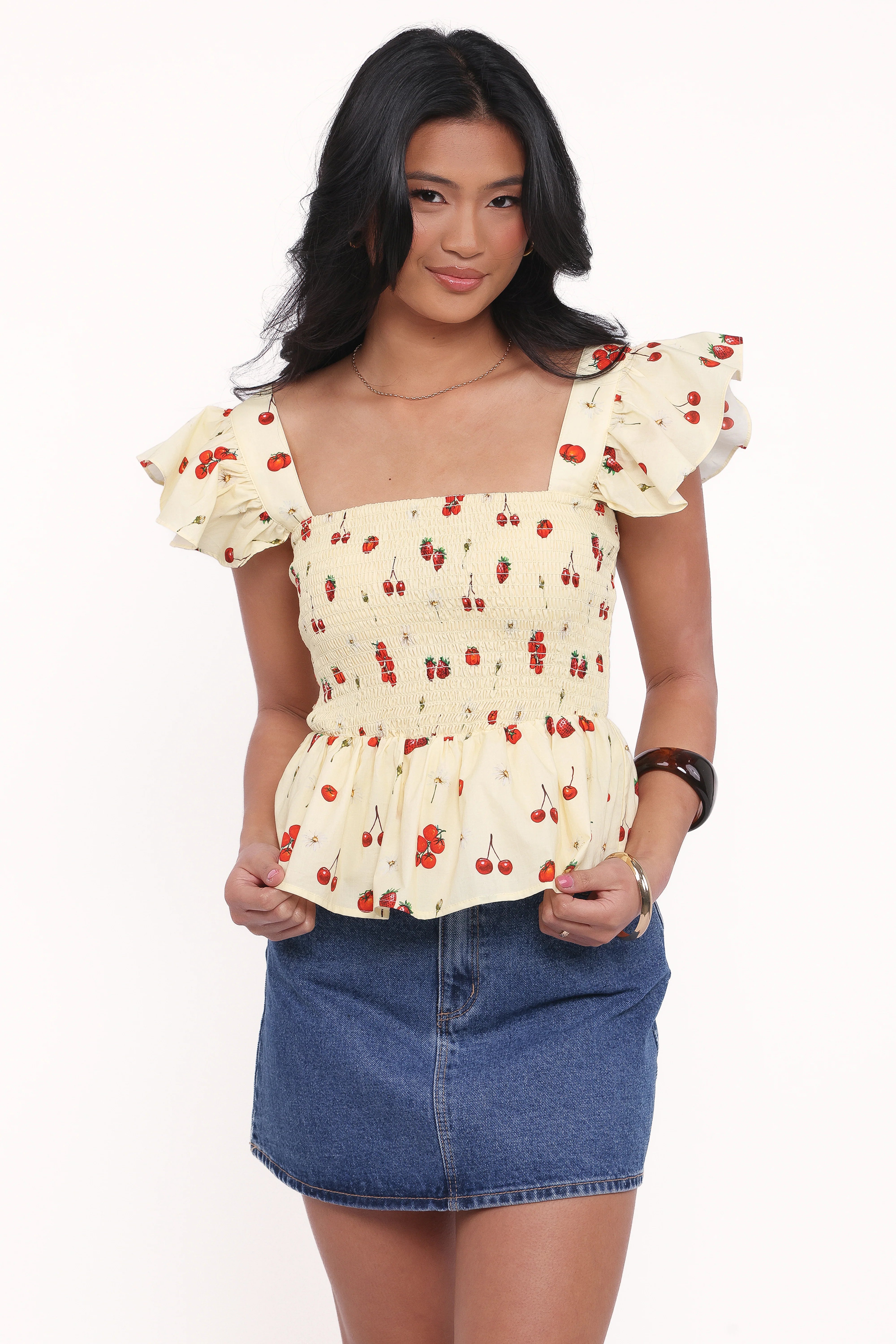 Remira Smocked Ruffle Top Yellow Cherry