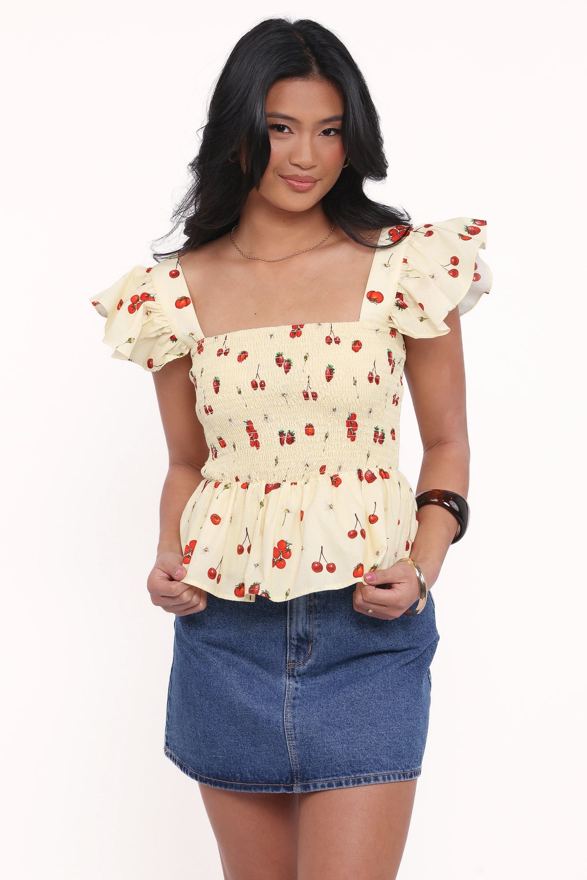 Remira Smocked Ruffle Top Yellow Cherry