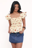 Remira Smocked Ruffle Top Yellow Cherry
