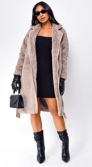 Cataleya Long Faux Fur Coat Taupe