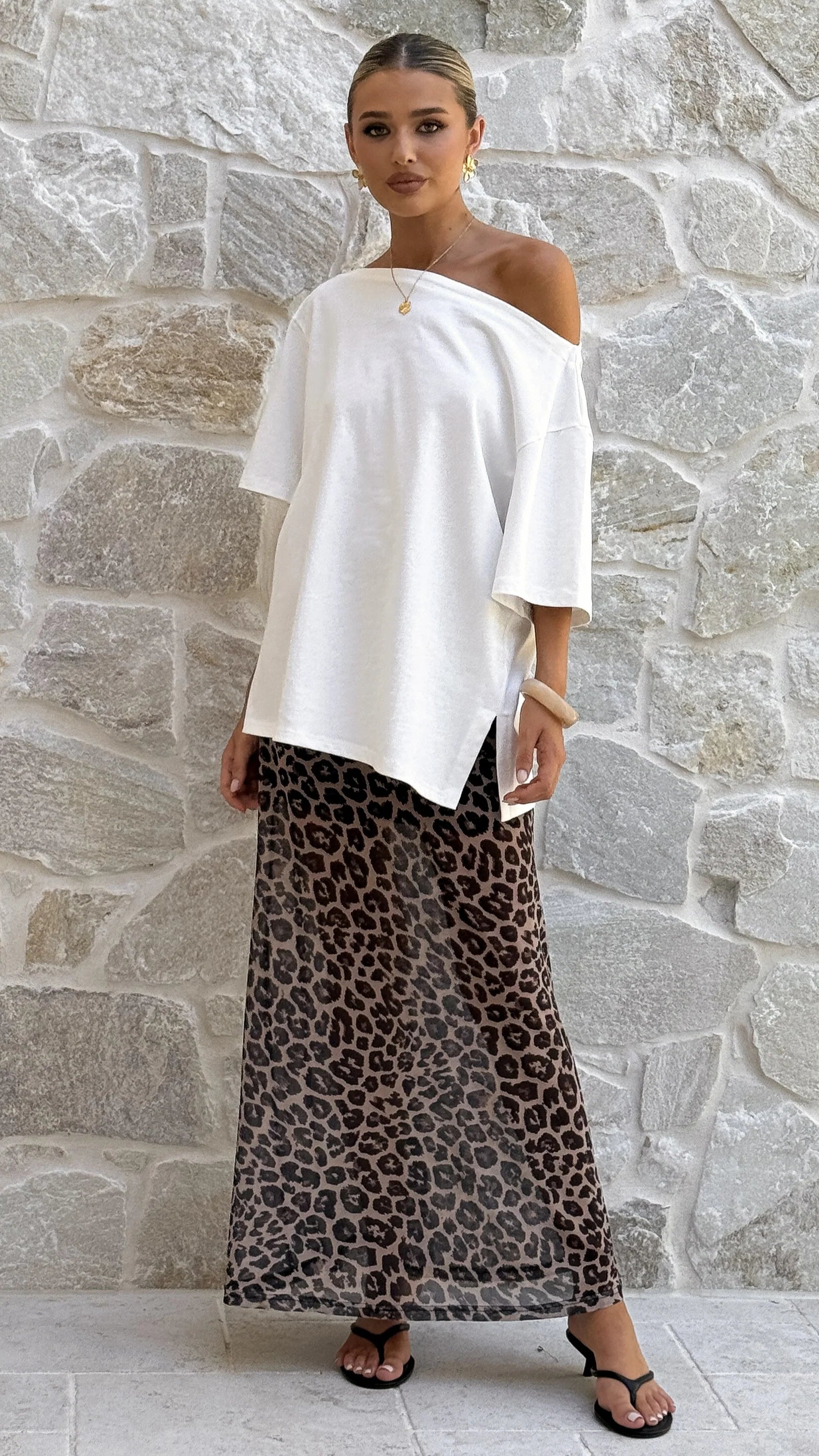 Onella Semi Sheer Maxi Skirt Leopard Print