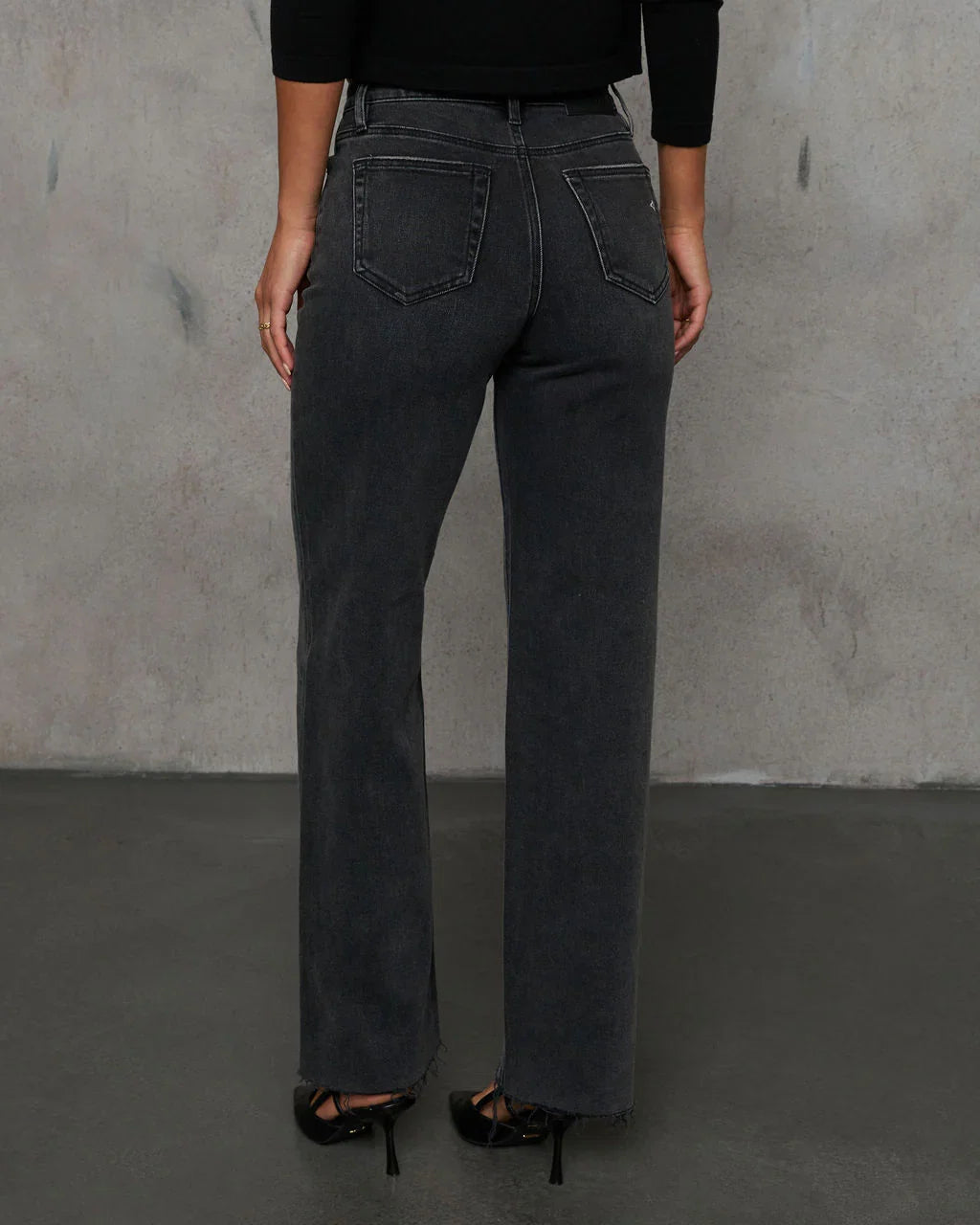 Dusky Charm Stretch High Rise Straight Leg Clean Hem Jeans
