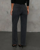 Dusky Charm Stretch High Rise Straight Leg Clean Hem Jeans
