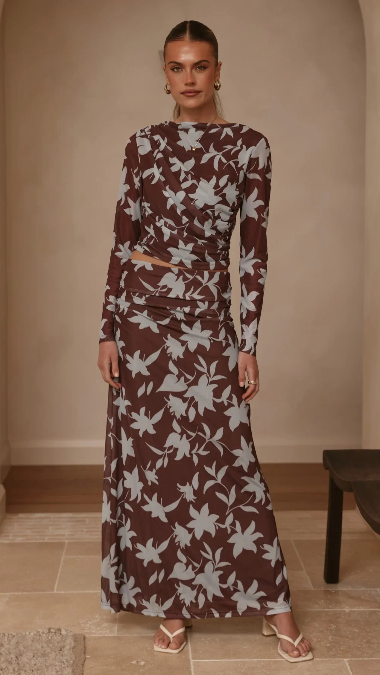 Ellita Maxi Skirt Chocolate Blue Print