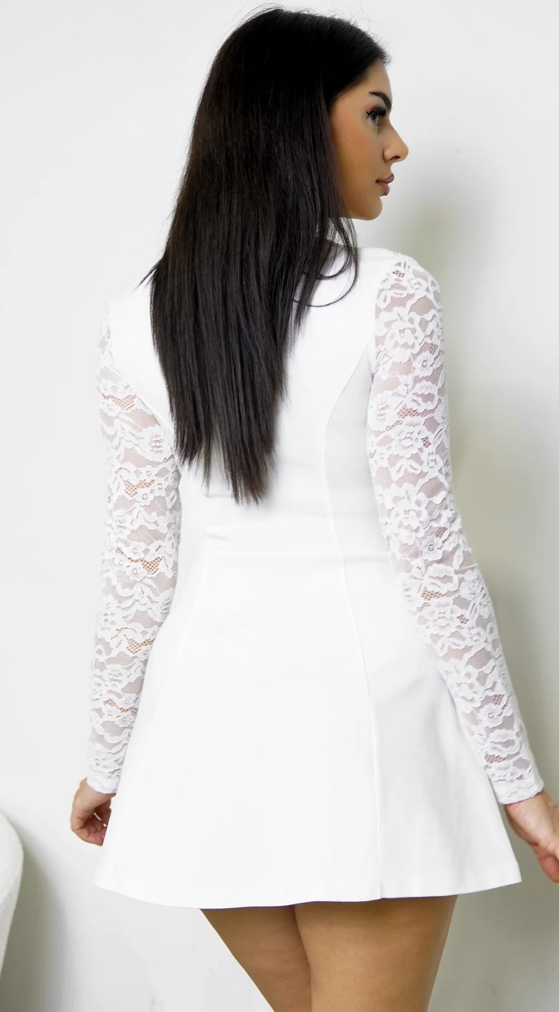 Vessia Lace Sleeve Mini Dress White