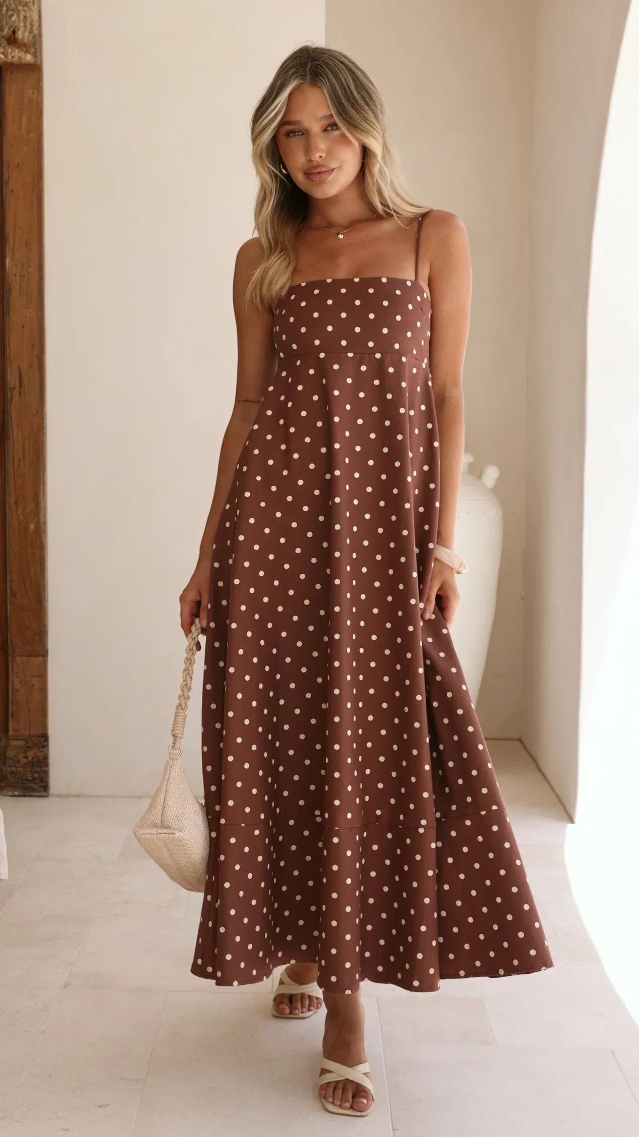 Elie Maxi Dress Chocolate Cream Polka Dot