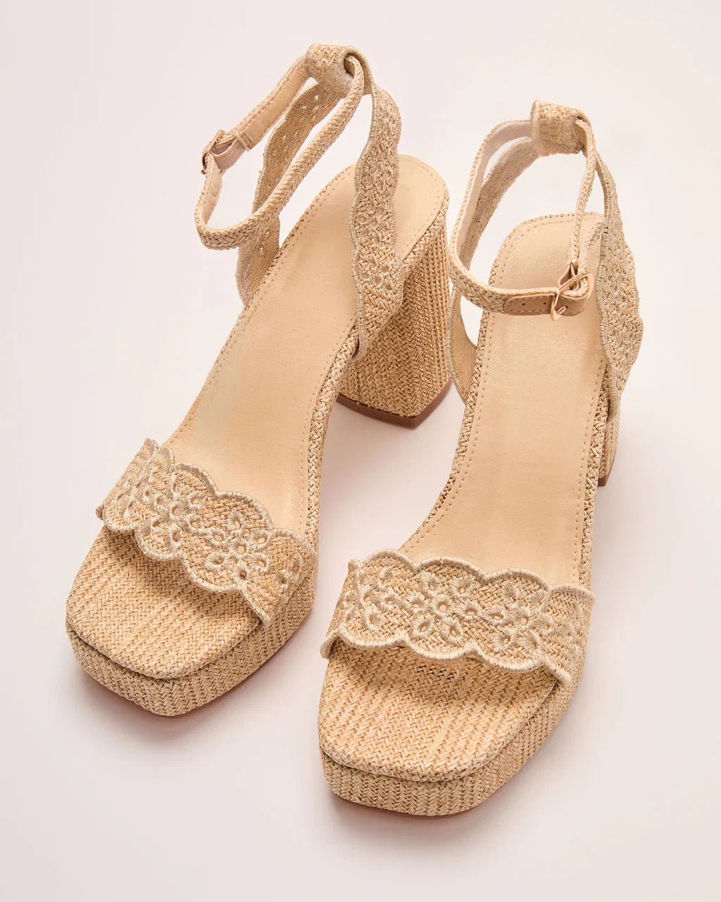 Palm Glow Raffia Laser Cut Heel Sandal