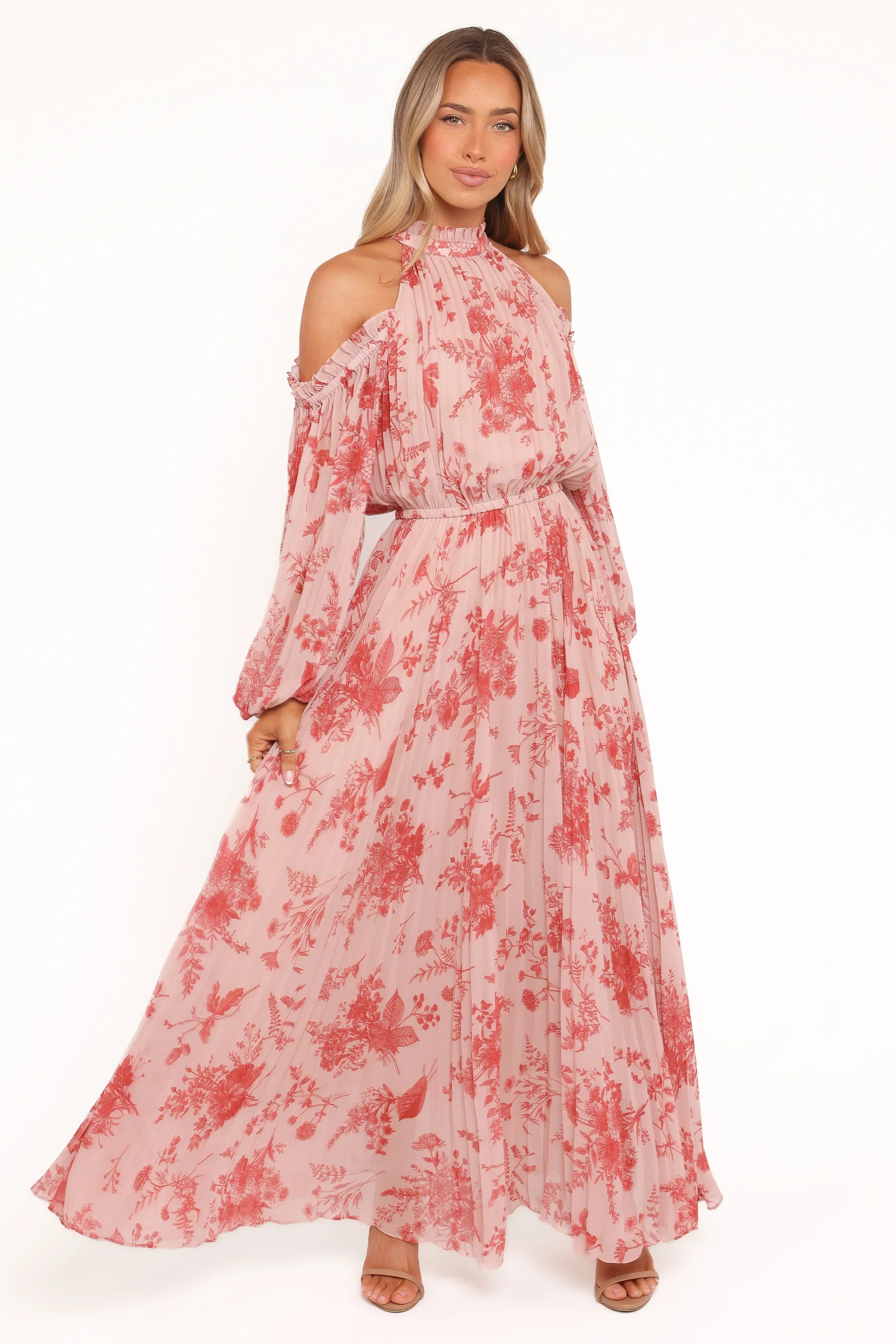 Hilary Pleated Maxi Dress Red Floral