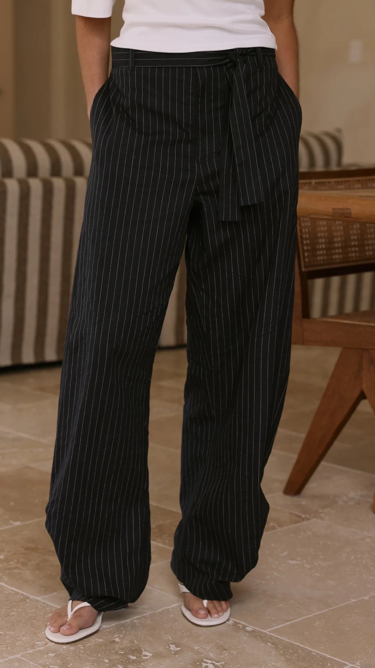Audrey Pinstripe Tapered Pant Navy