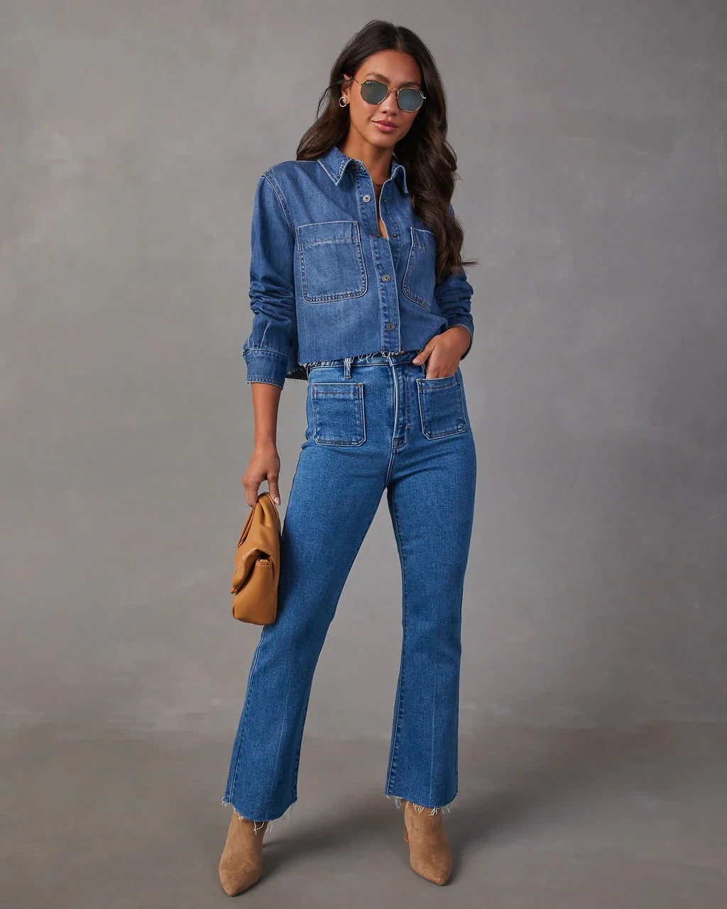 Casual Times Super Stretch High Rise Flare Cropped Jeans