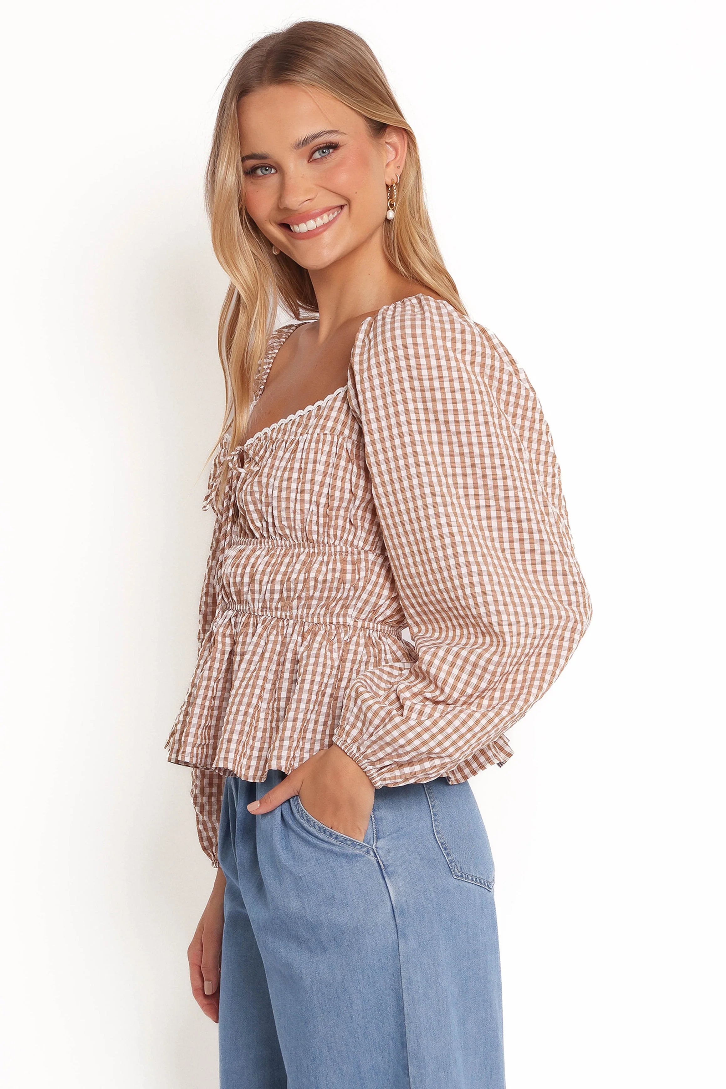 Saphia Top Brown Check