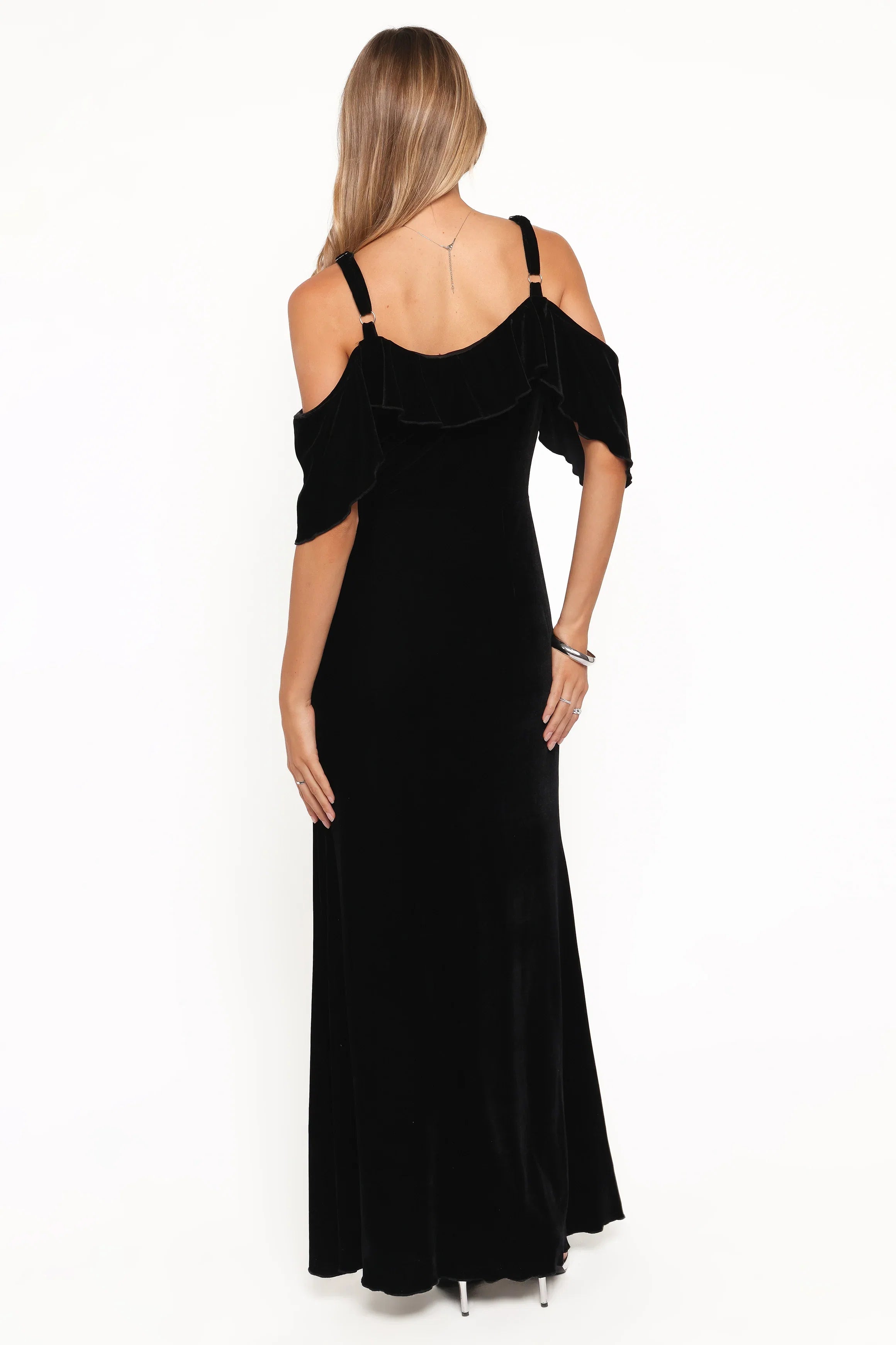 Micah Off Shoulder Velvet Maxi Dress Black