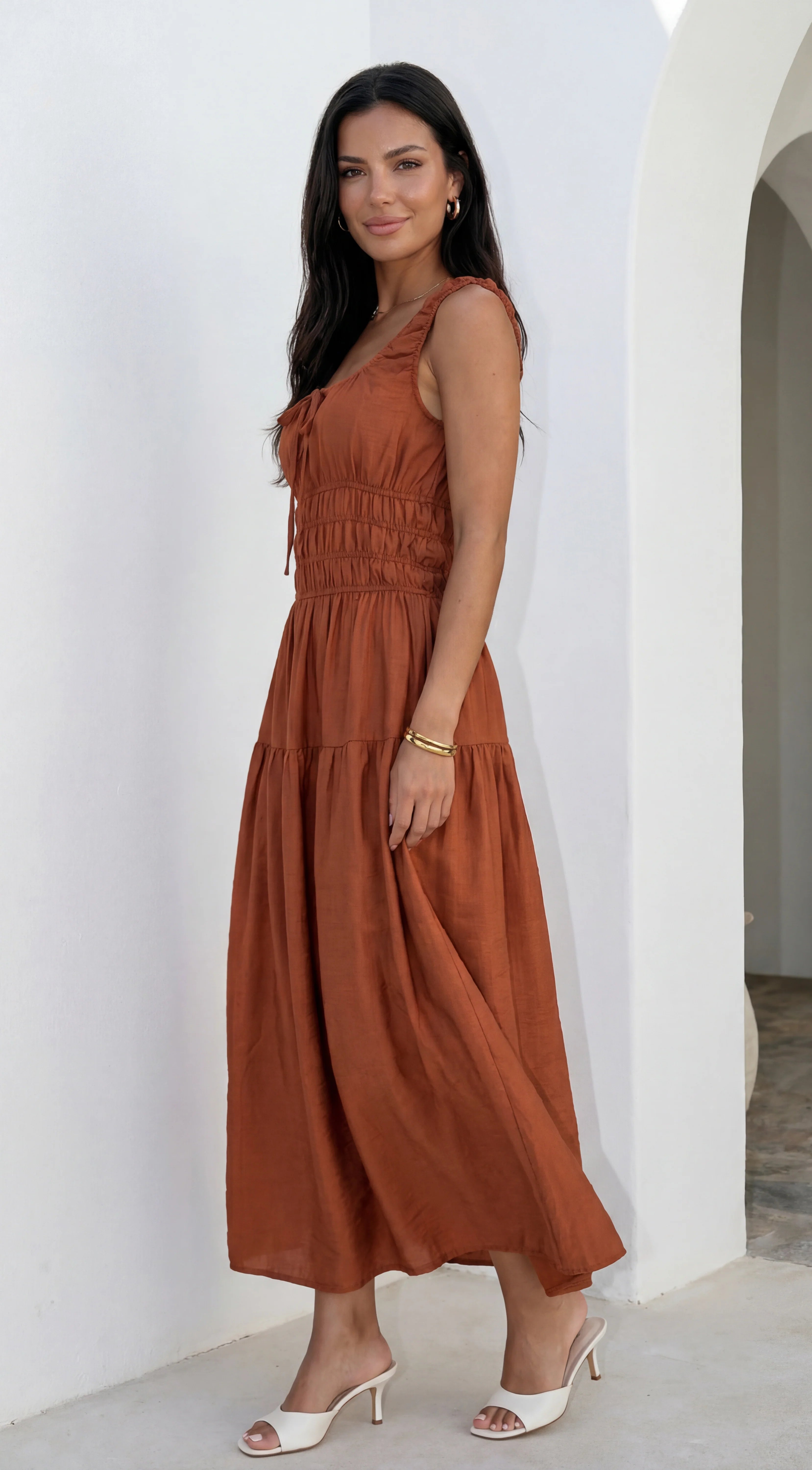 Celesta Midi Dress Rust Brown