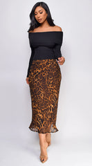 Zofia Leopard Print Midi Skirt Brown
