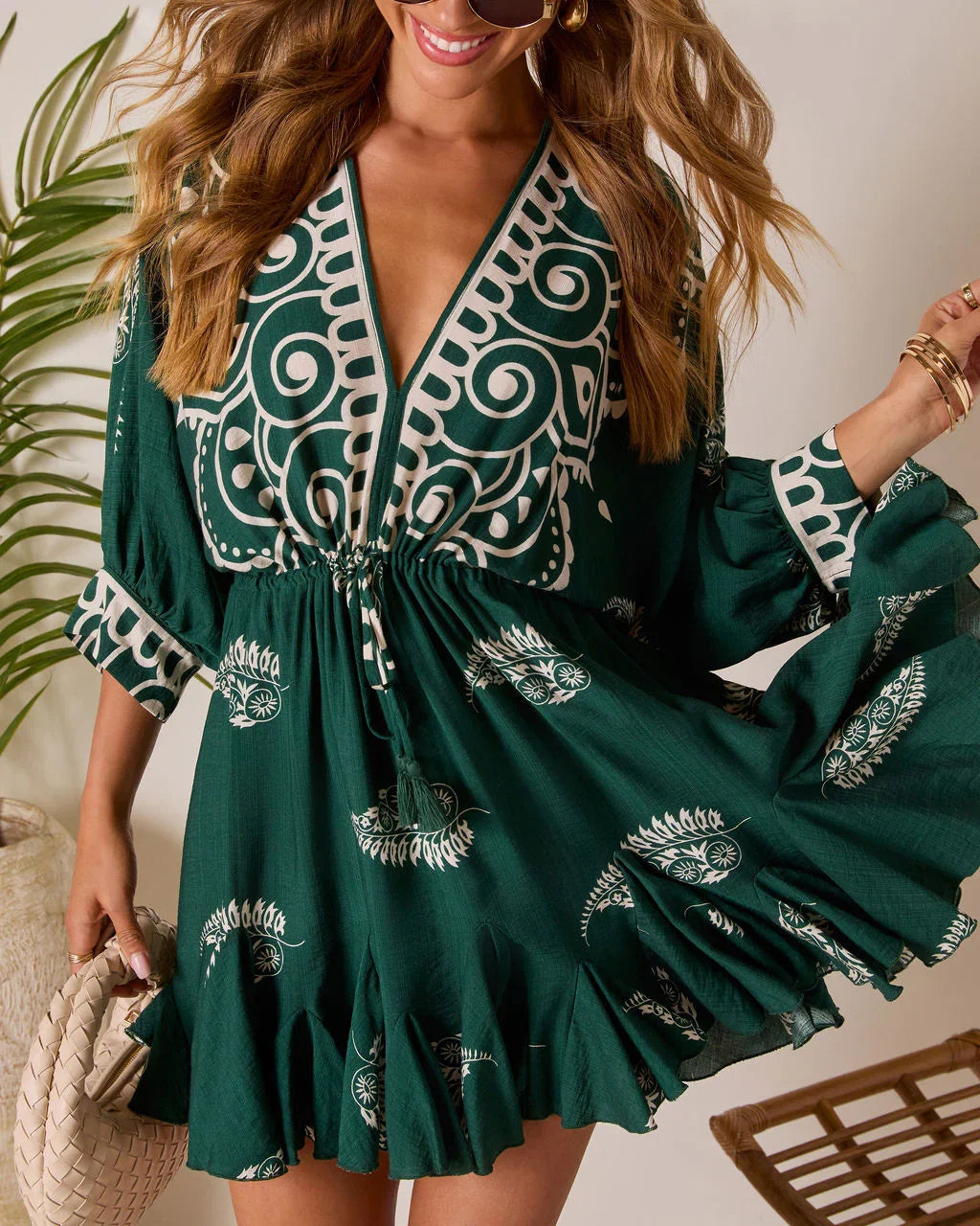 Salty Petals Tassel Tie Mini Dress