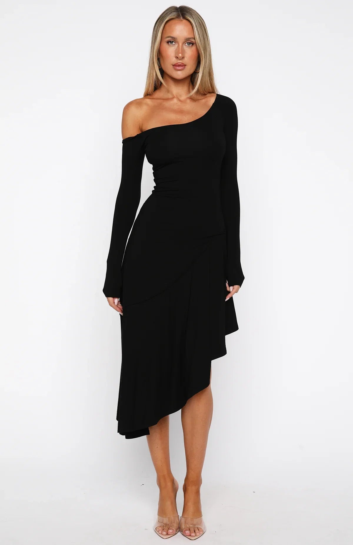 After Youve Gone Long Sleeve Midi Dress Black