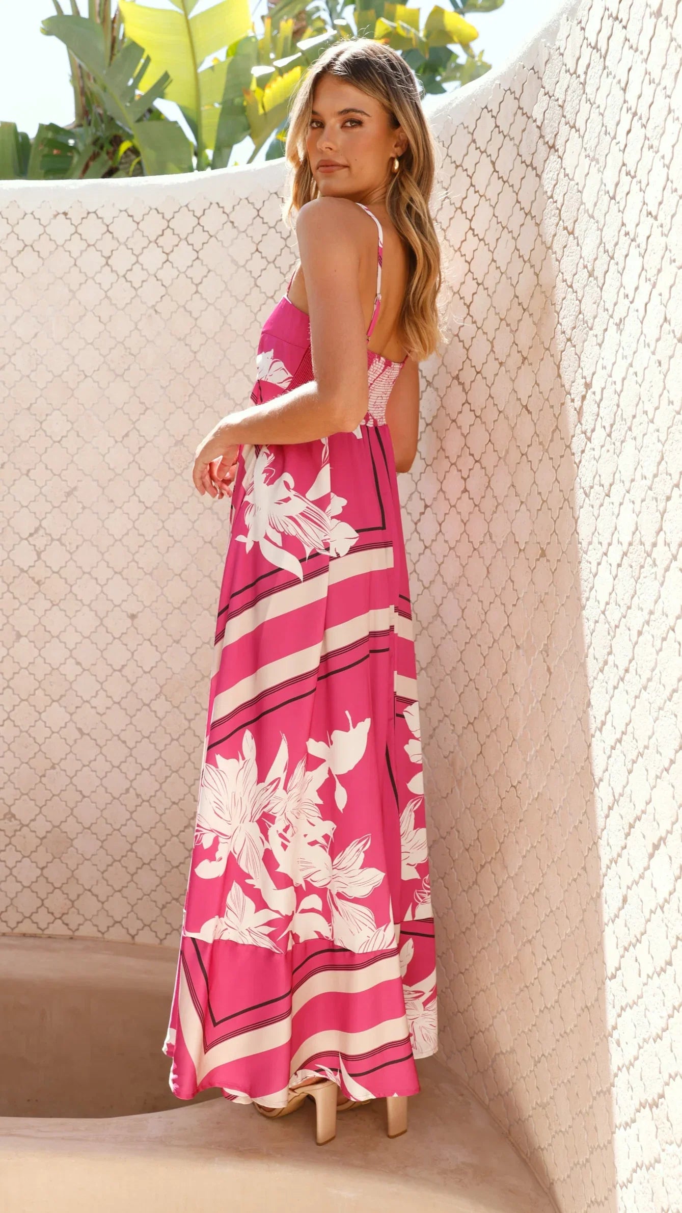 Kaethe Maxi Dress Hot Pink Print