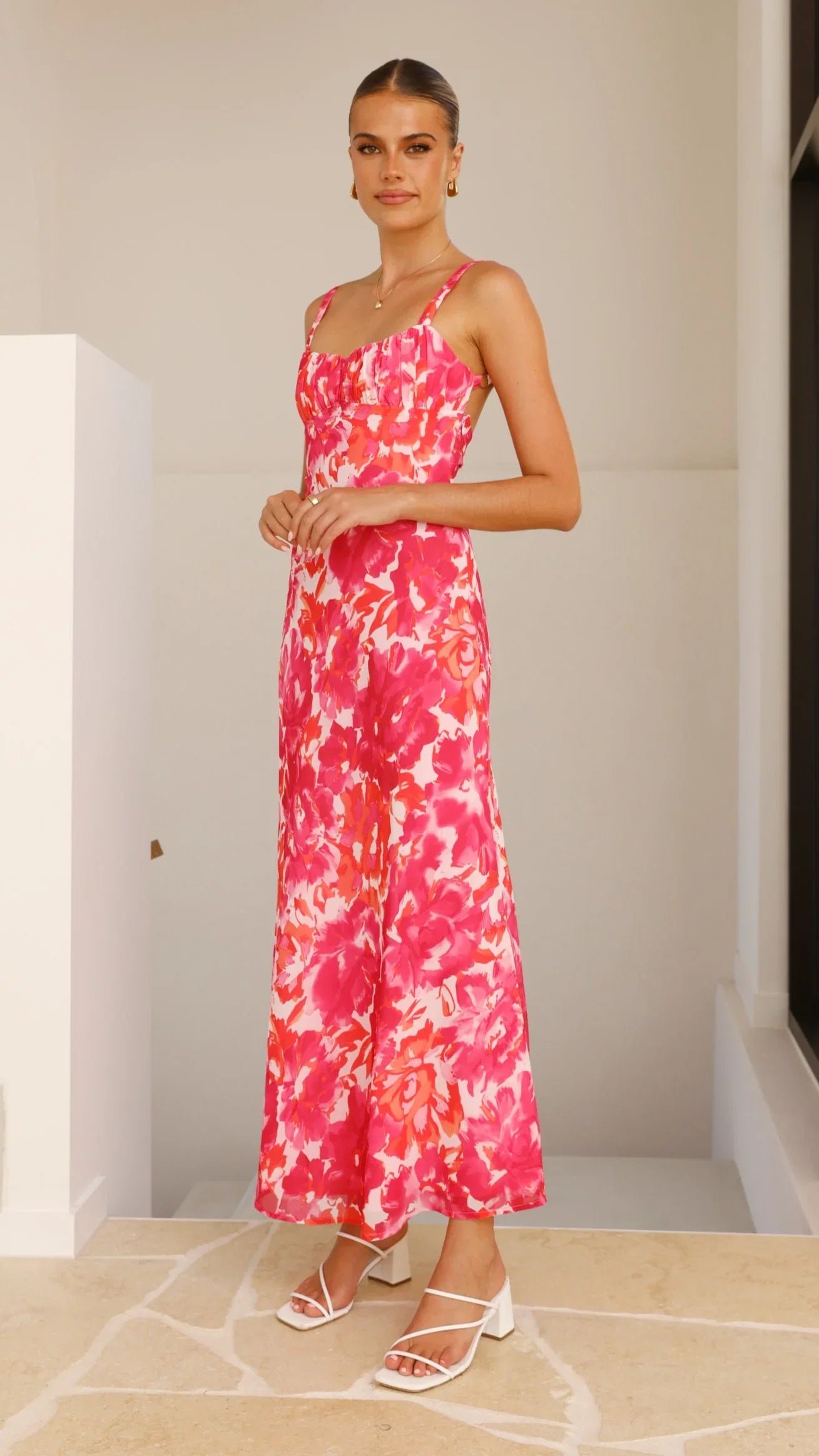 Margo Midi Dress Pink Red Floral