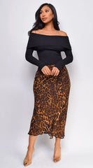 Zofia Leopard Print Midi Skirt Brown
