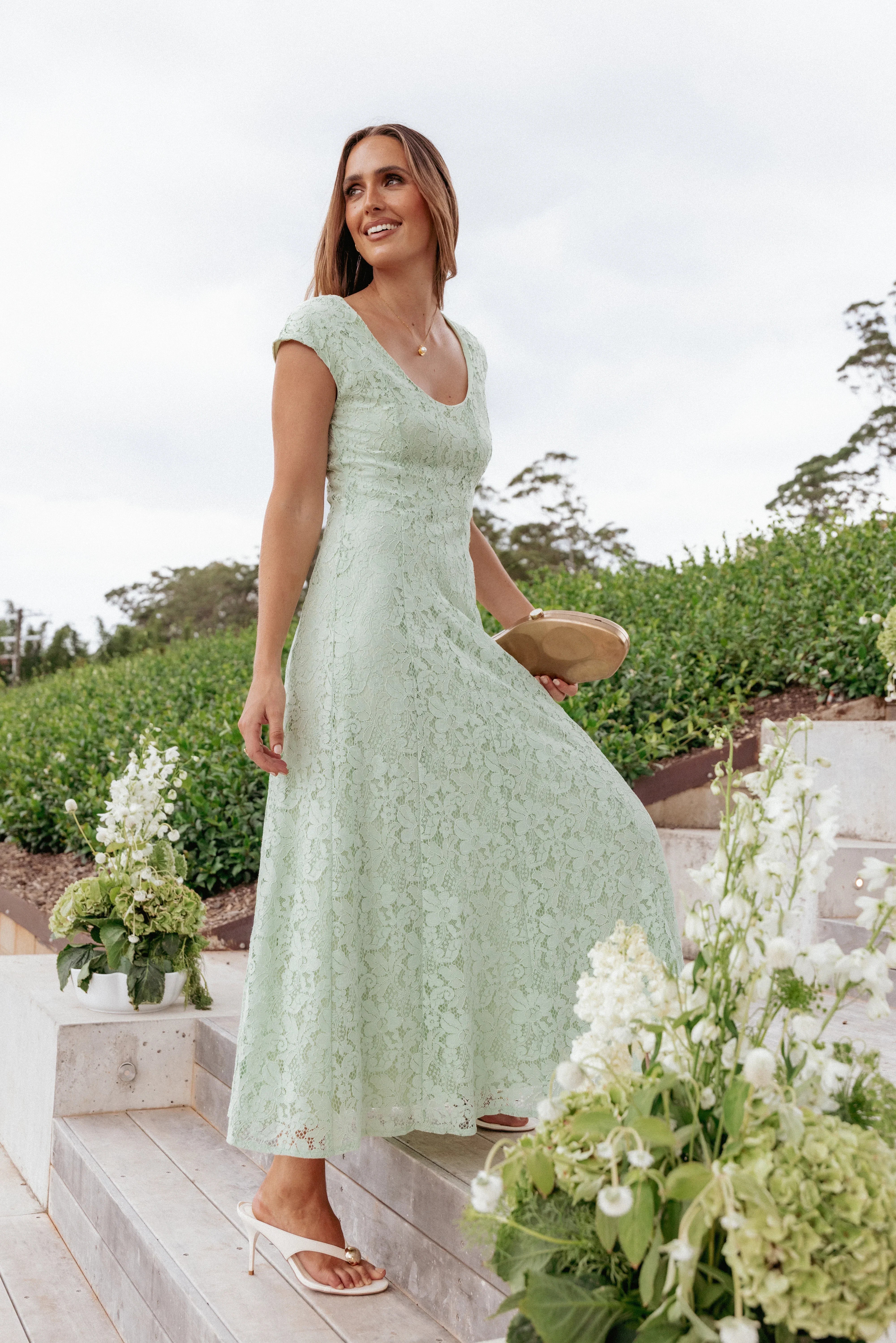 Mapleton Maxi Dress Sage Green Lace