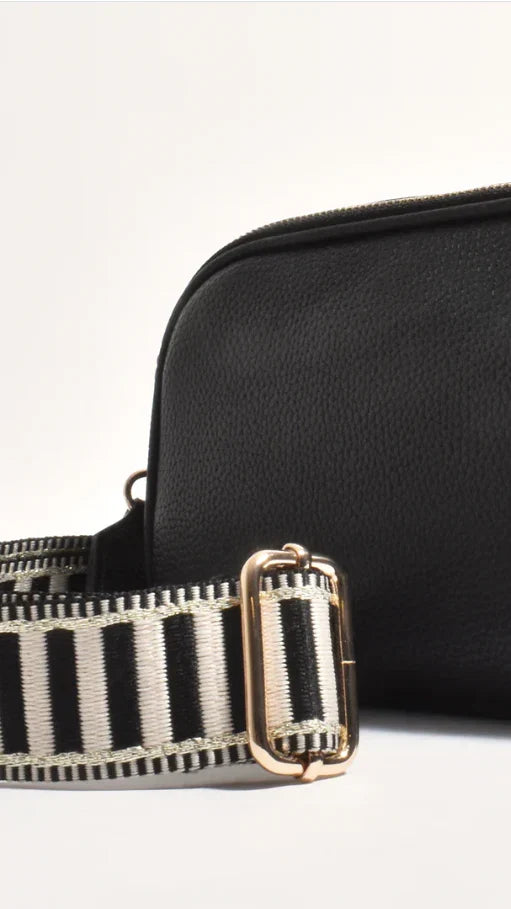Bella Striped Webbing Camera Bag Black