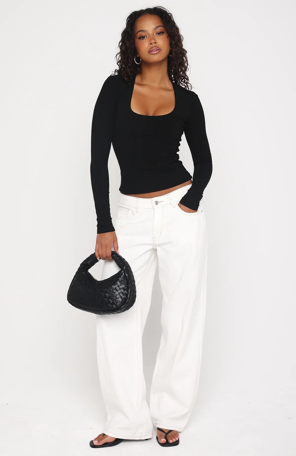 Serenade Her Ribbed Long Sleeve Top Black