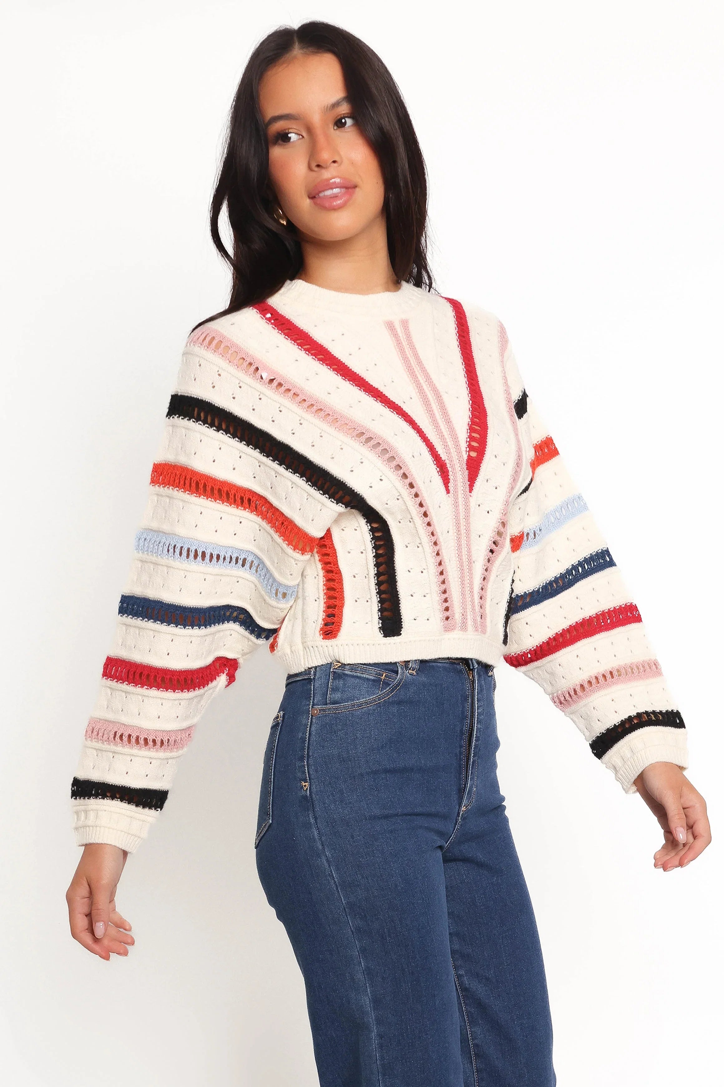 Marie Stripe Knit Sweater White