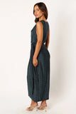 Tahlia Wrap Midi Dress Blue Gold Stripe