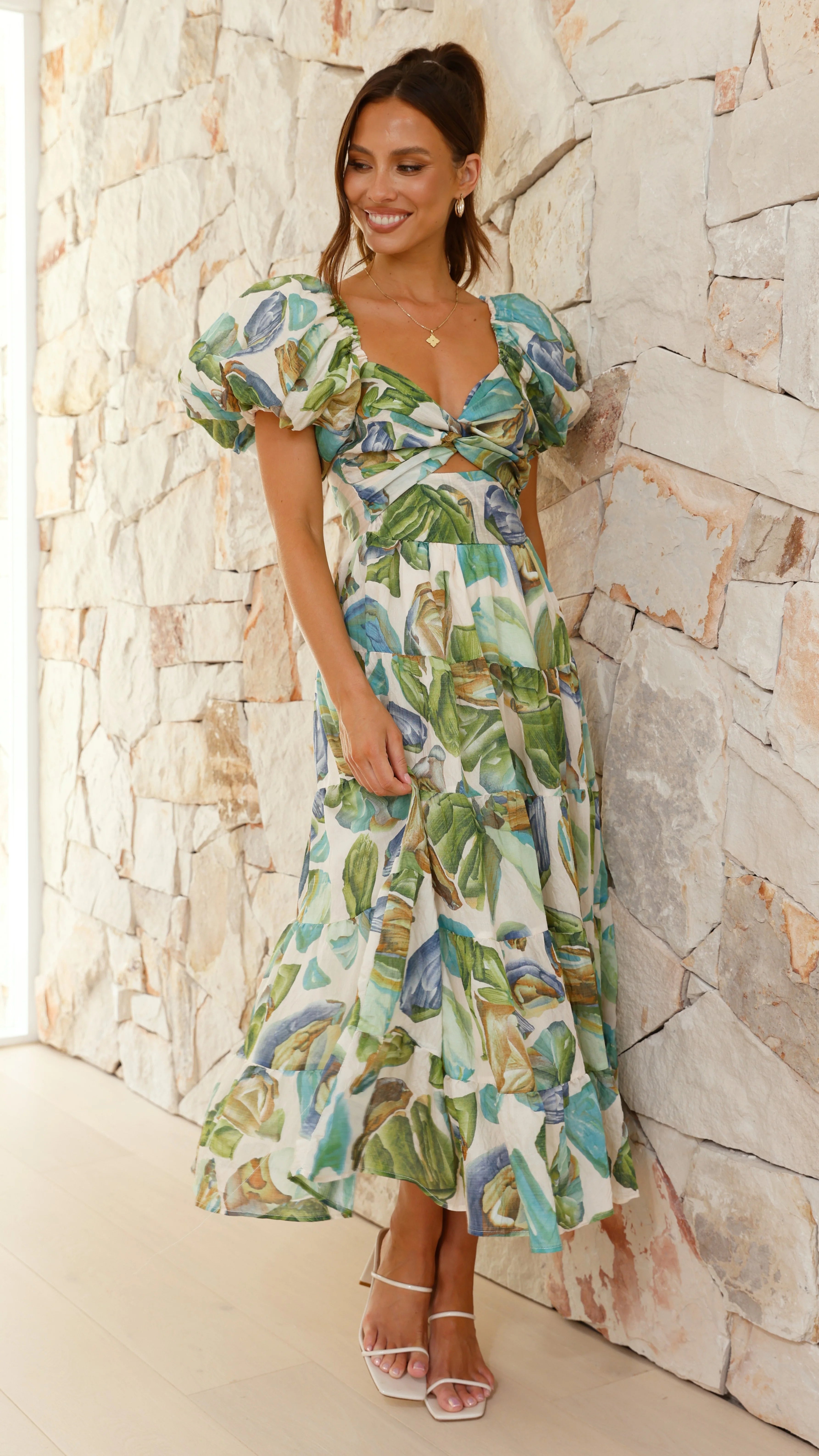Balthazar Maxi Dress Green Blue Print
