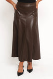 Haelee Faux Leather Skirt Brown