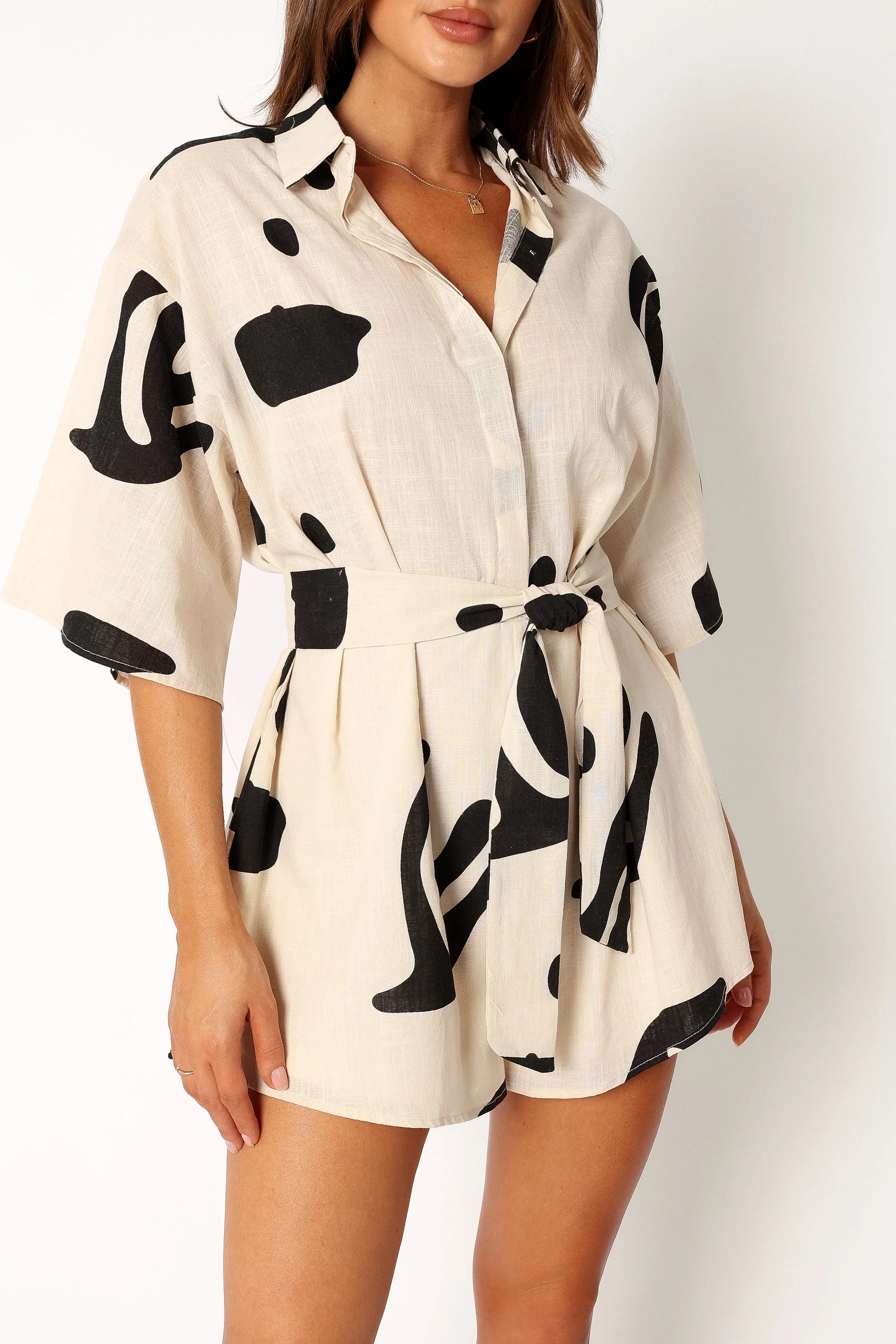 Kellie Romper Beige Black