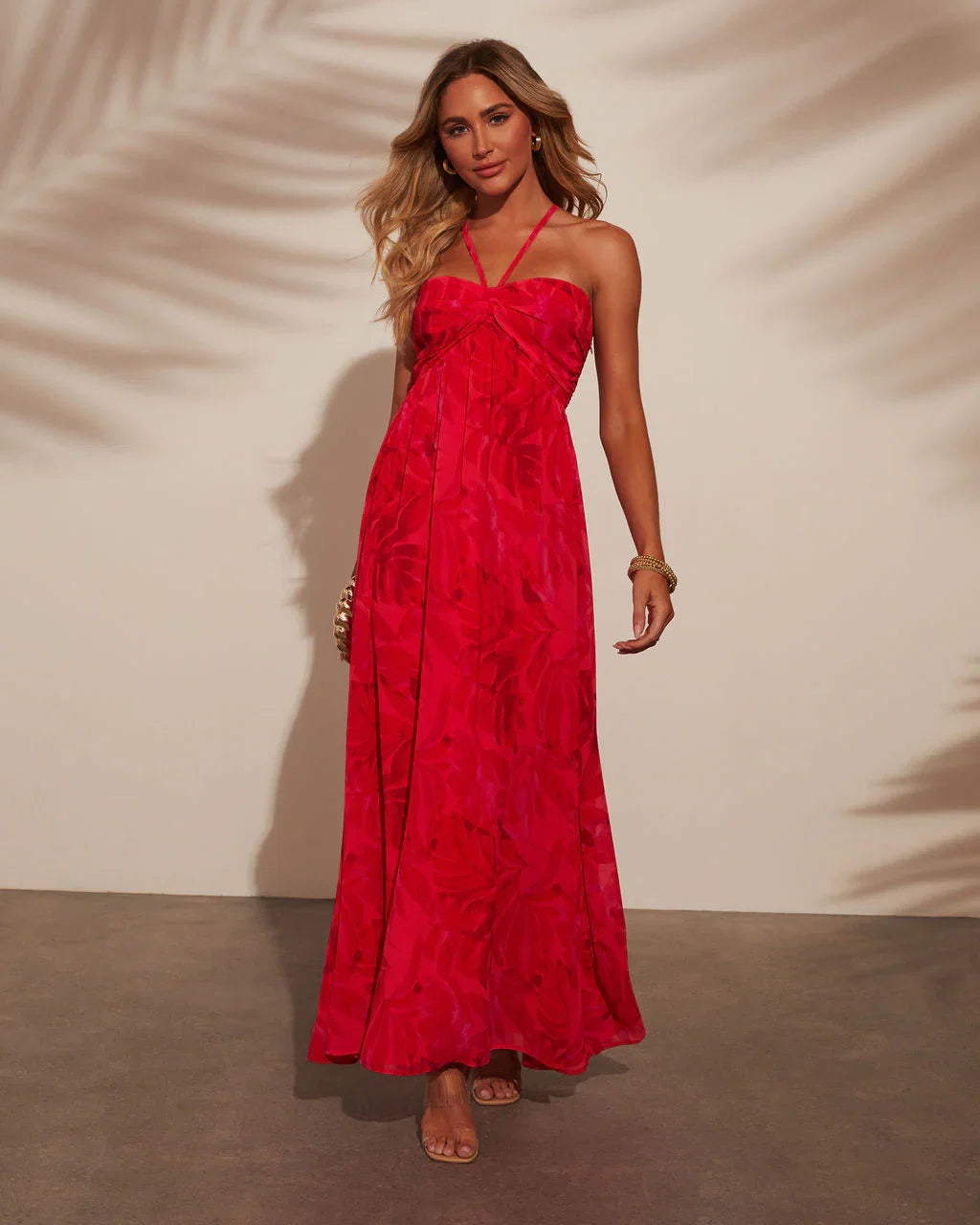 Eliora Tropical Print Halter Maxi Dress