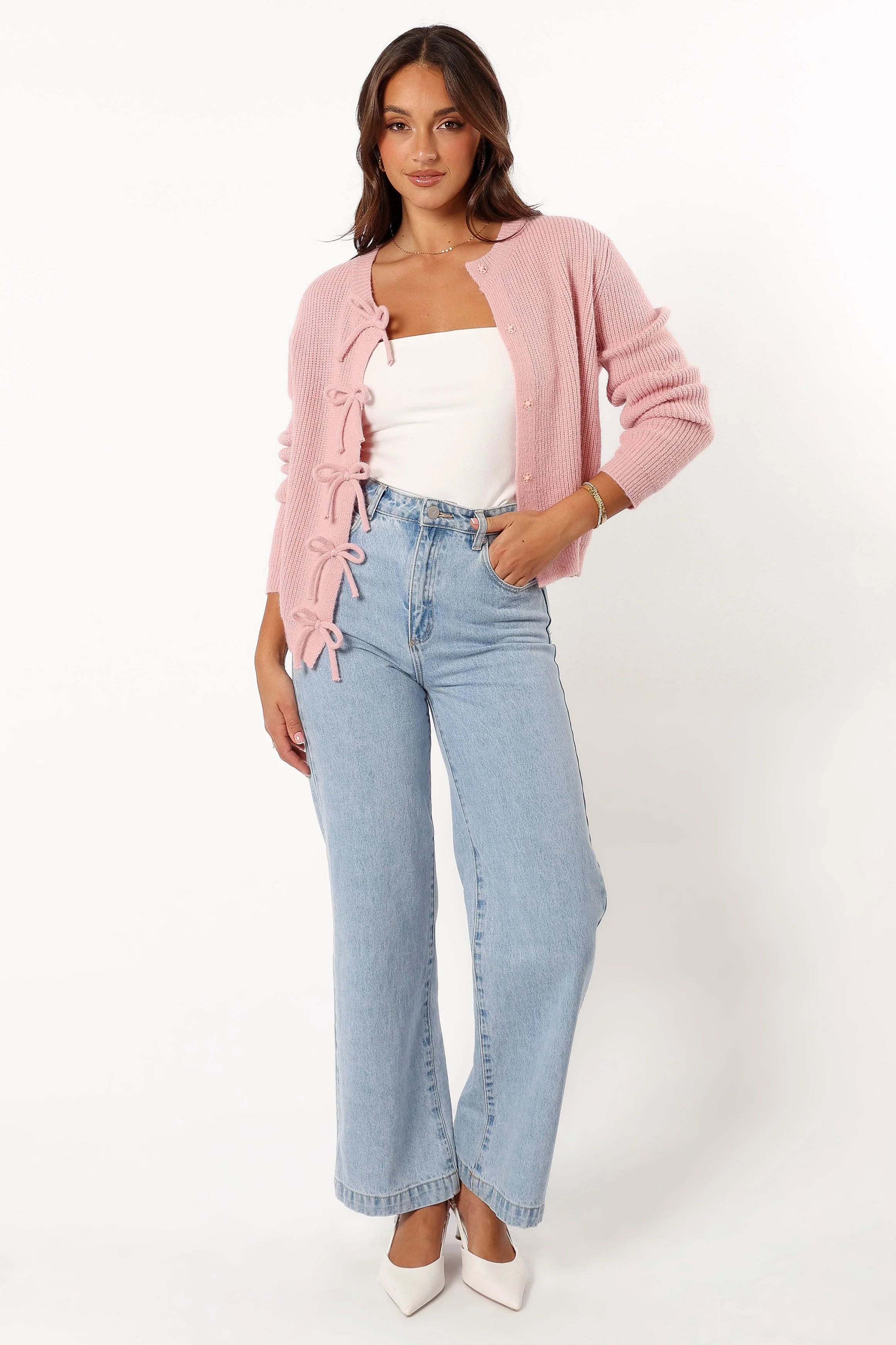 Wilde Bow Front Cardigan Blush