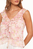 Ismena Tie Front Top Blurred Pink Floral