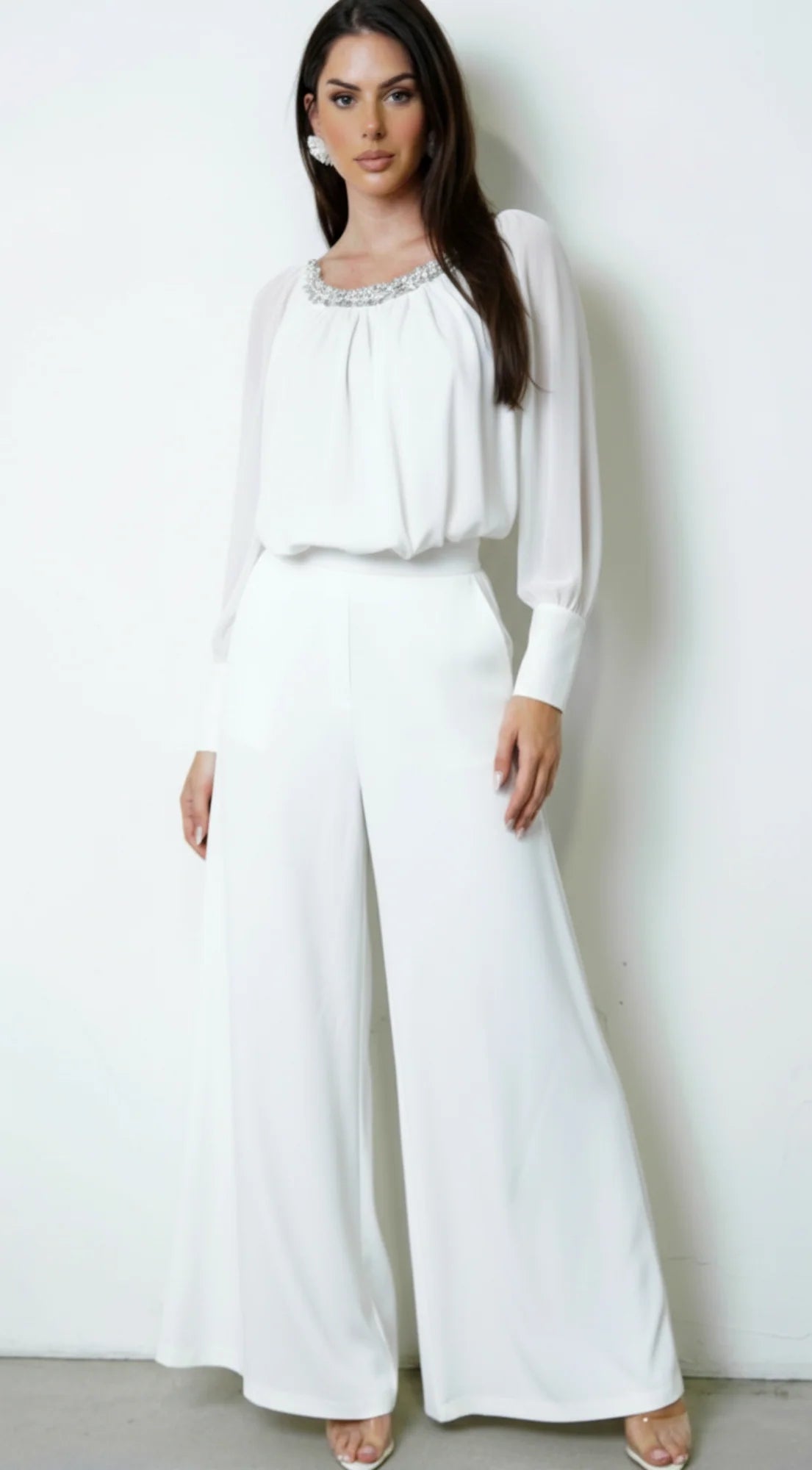 Halo Beaded Sheer Blouse White