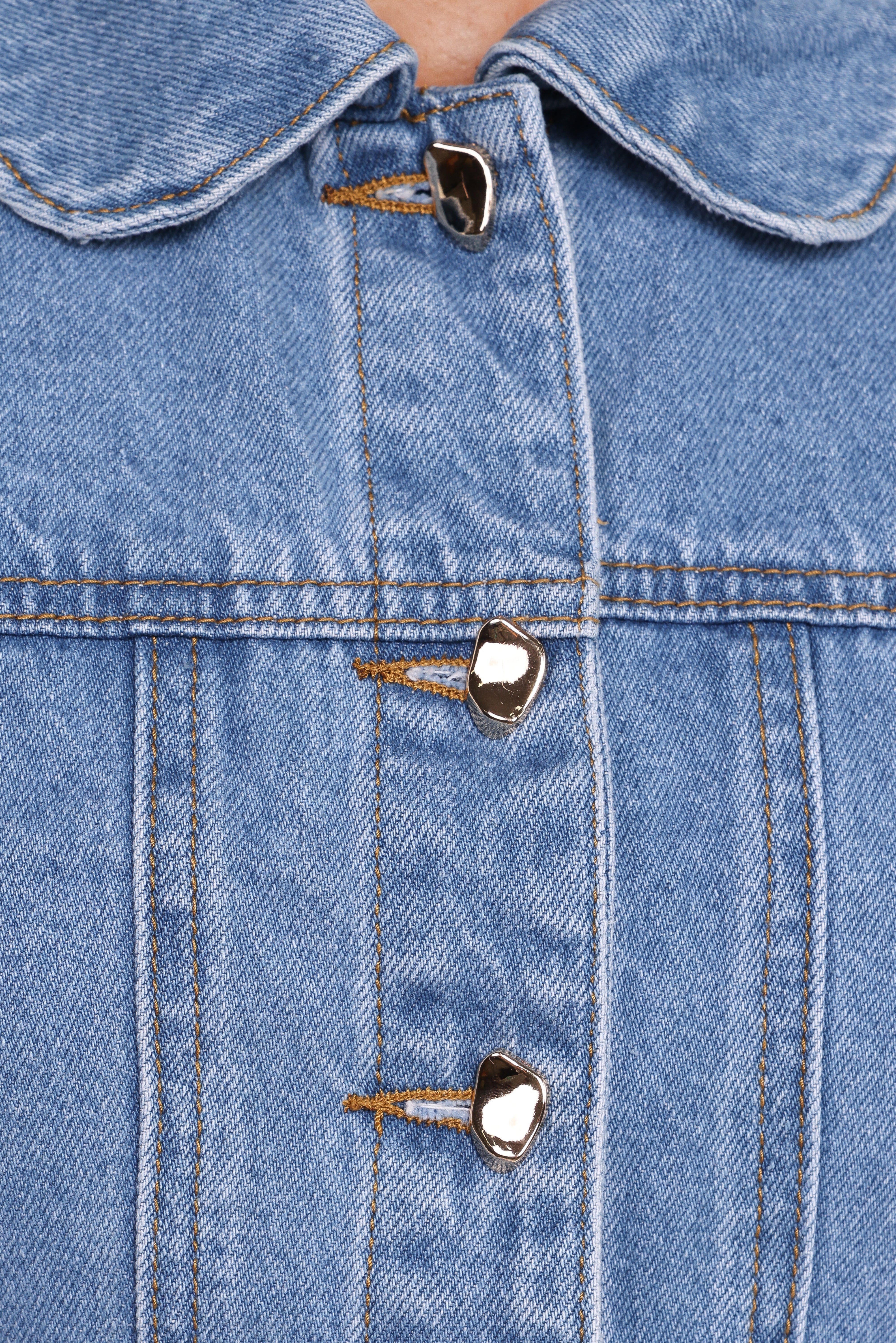 Faven Cropped Denim Jacket Mid Blue