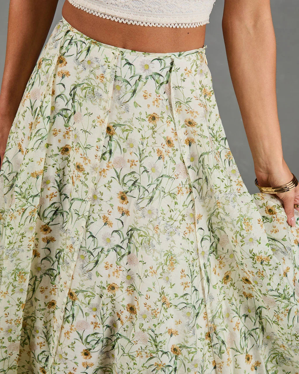 Adilene Pleated Floral Print Midi Skirt