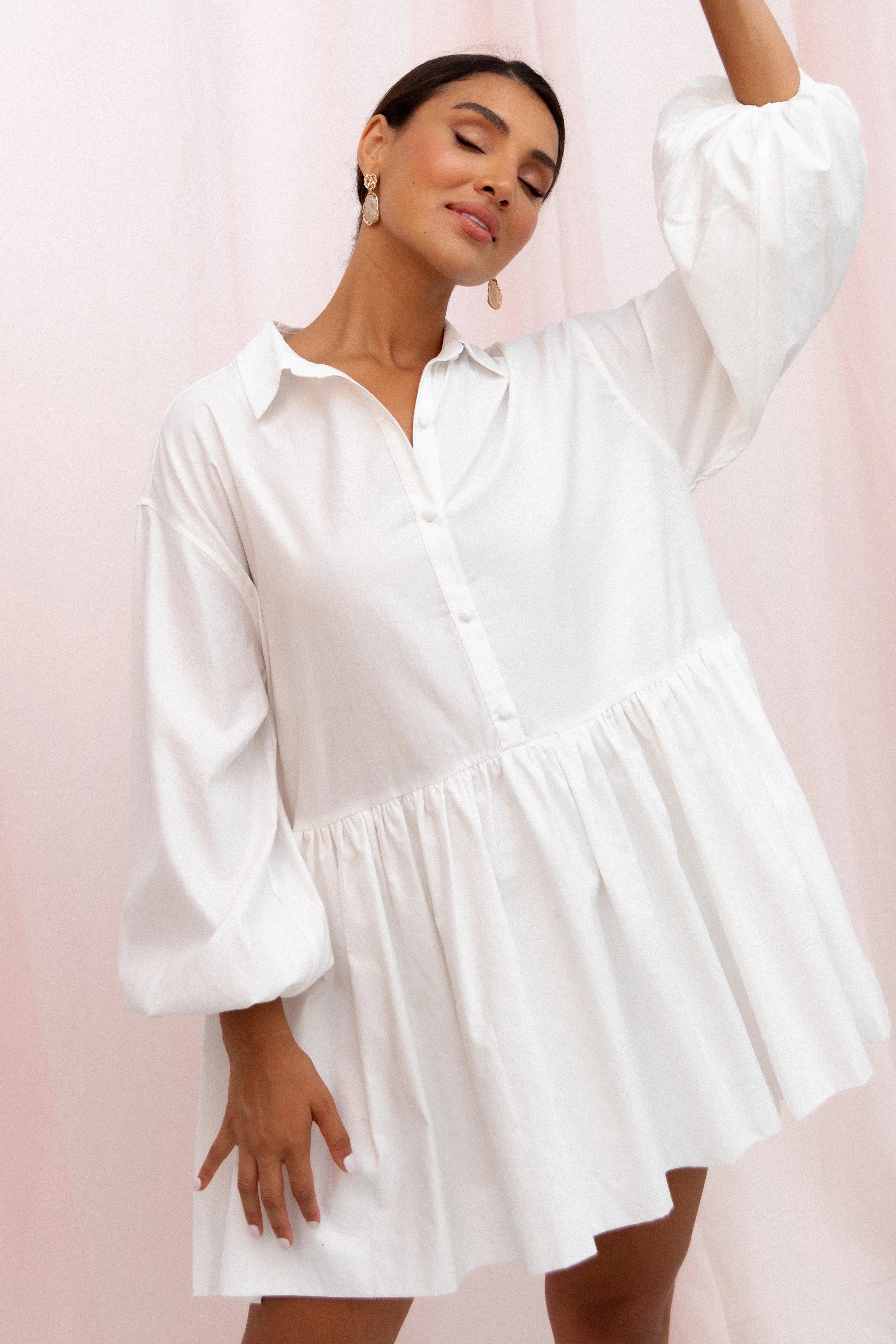 Daisy Long Sleeve Mini Dress White