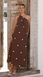 Nasira One Shoulder Maxi Dress Chocolate White Polka Dot
