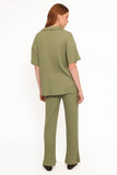 Phillipa Wide Ribbed Shirt Set Olive