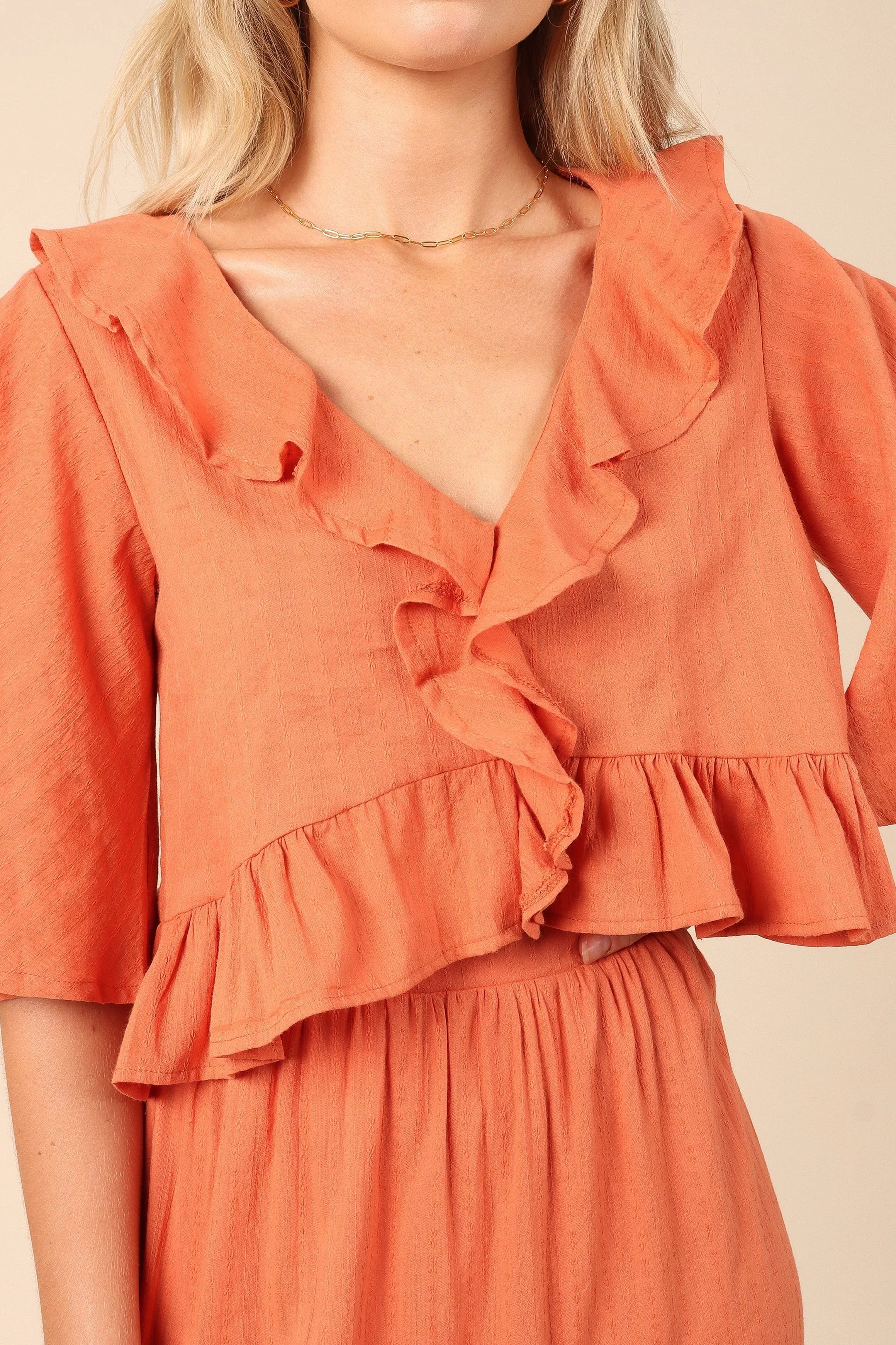 Sheridan Cropped Ruffle Top Rust